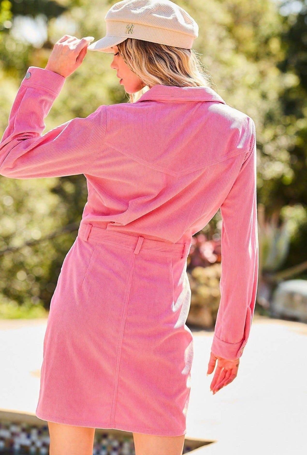 Pink Corduroy Ribbed Dress