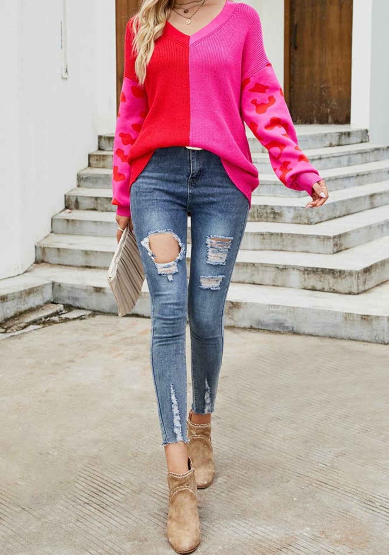 Pink Red Leopard Sweater
