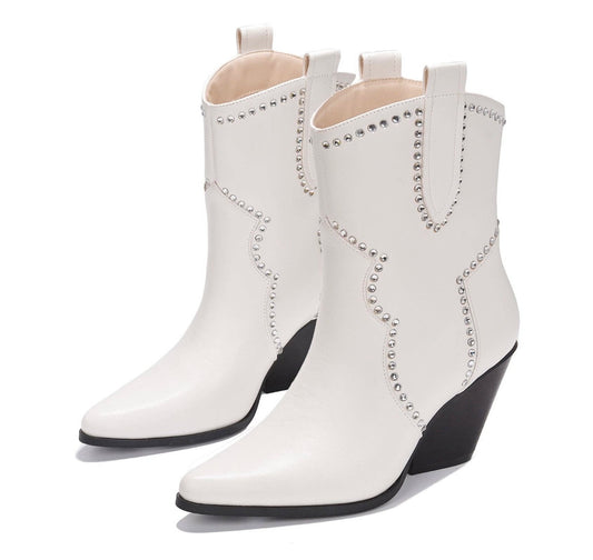 White Studded Cowboy Boots