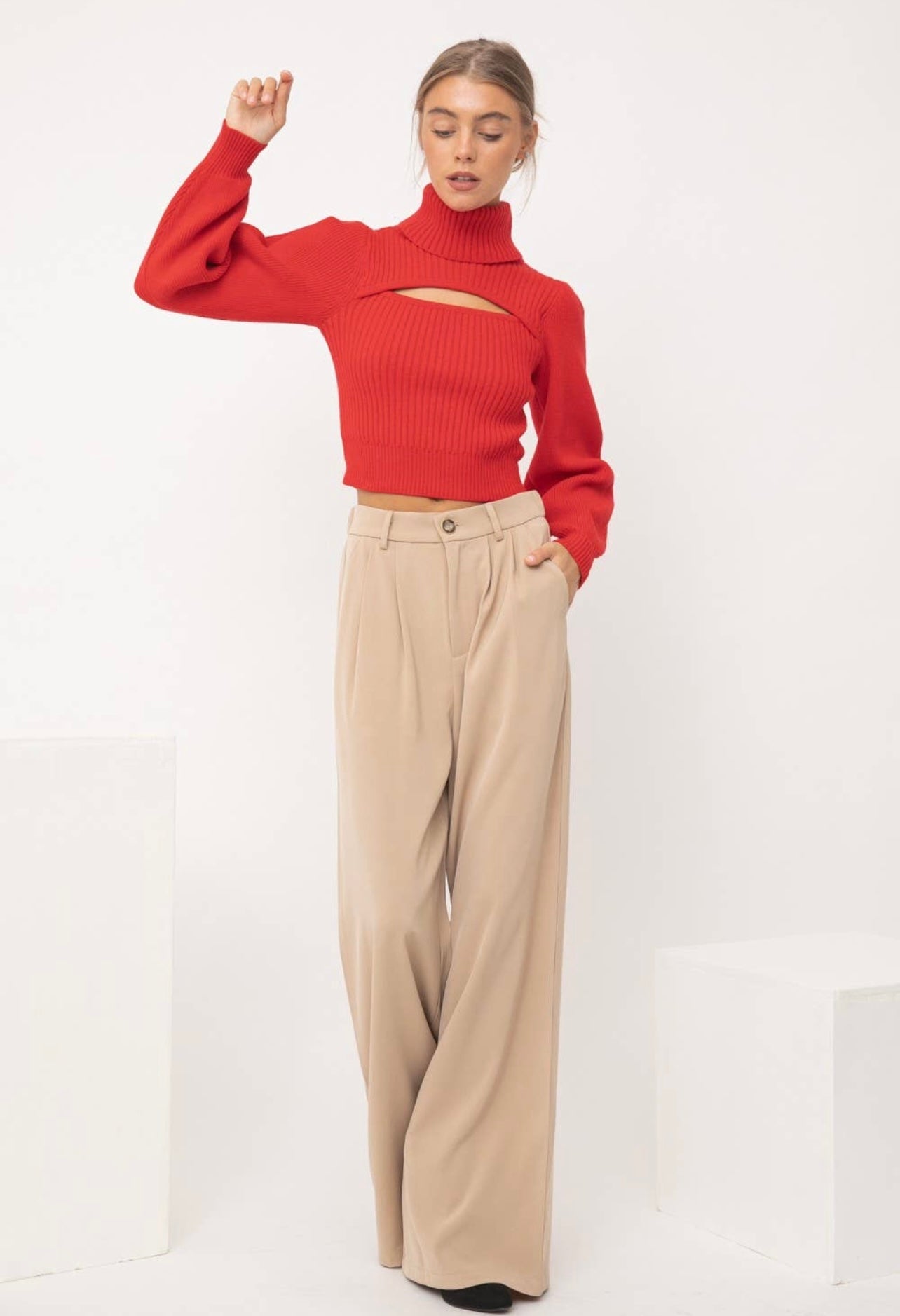 Red Cutout Turtleneck
