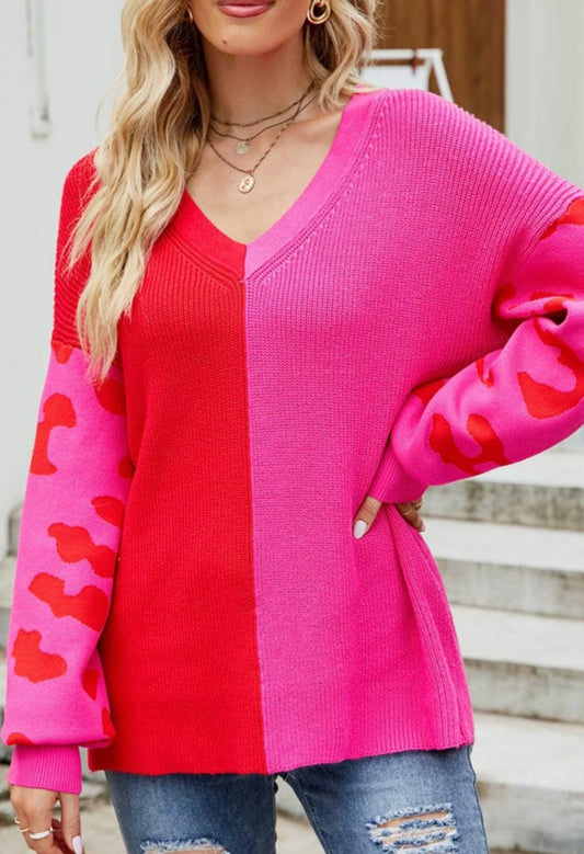 Pink Red Leopard Sweater