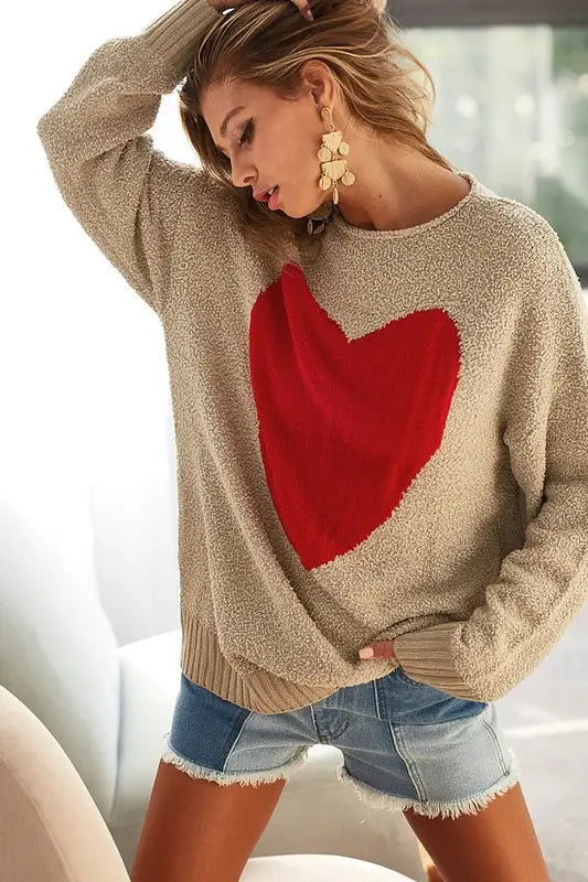 Taupe Sweater w/ Red Heart